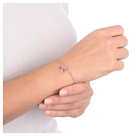 AMEN bracelet with heart pattern and red crystals, rosé 925 silver