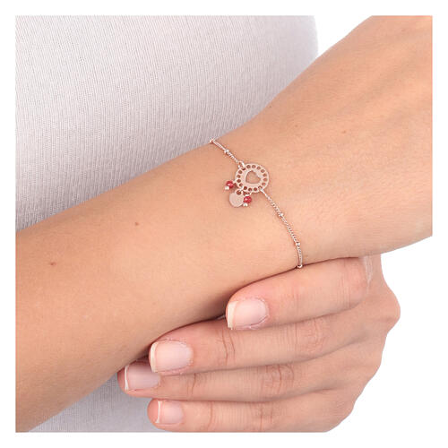 AMEN bracelet with heart pattern and red crystals, rosé 925 silver 4
