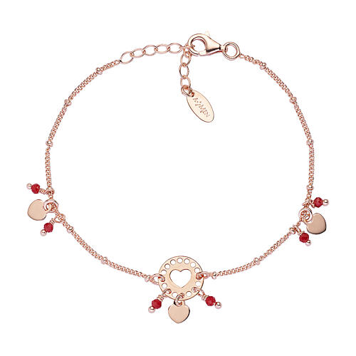 Bracciale triplo cuore cristalli rossi AMEN argento 925 Rosé 1