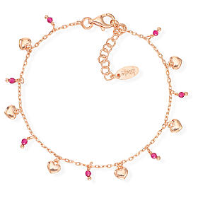 Armband von AMEN mit alternierenden roten Kristallherzen roséfarbenes Finish