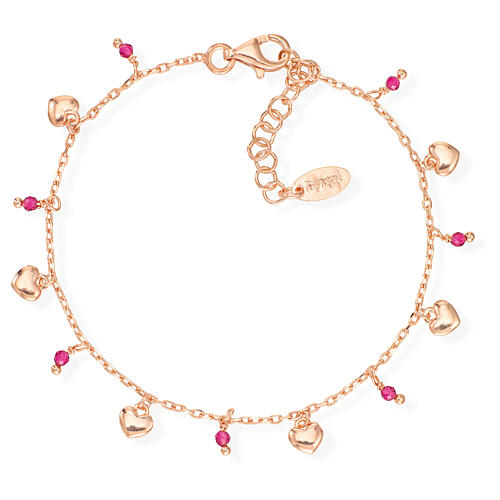 AMEN bracelet with red crystals and small heart-shaped charms, rosé finish 1