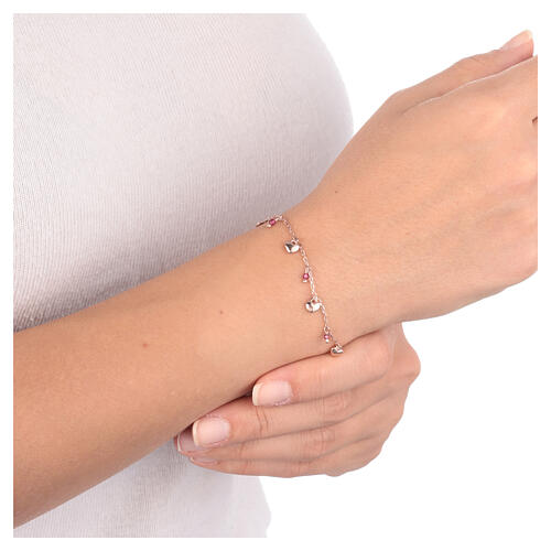 AMEN bracelet with red crystals and small heart-shaped charms, rosé finish 2