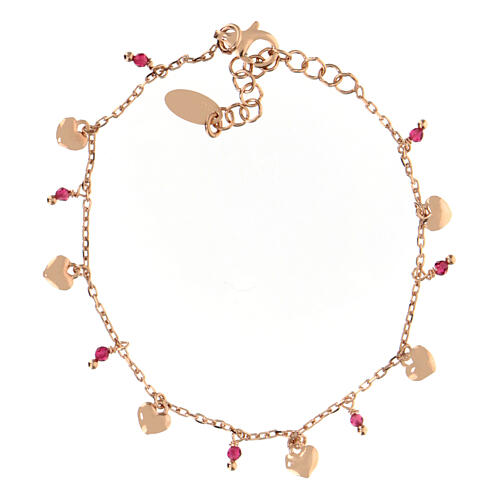 AMEN bracelet with red crystals and small heart-shaped charms, rosé finish 3