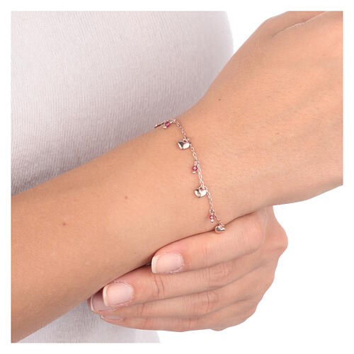 AMEN bracelet with red crystals and small heart-shaped charms, rosé finish 4