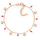 AMEN bracelet with red crystals and small heart-shaped charms, rosé finish s1