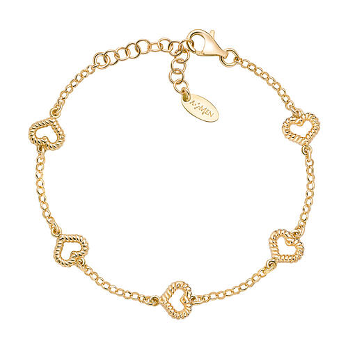 AMEN gold plated bracelet with five hearts with rope pattern 1