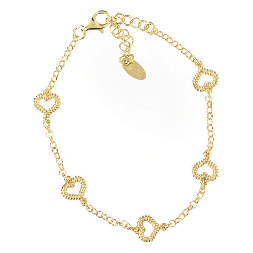 AMEN gold plated bracelet with five hearts with rope pattern 3