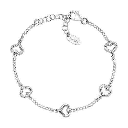 AMEN rhodium-plated bracelet with hearts with rope pattern 1
