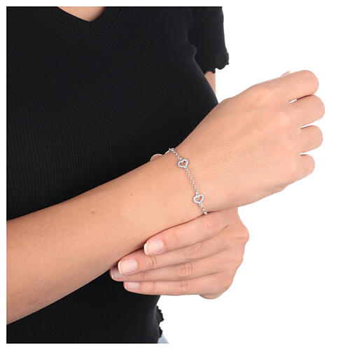 AMEN rhodium-plated bracelet with hearts with rope pattern 2