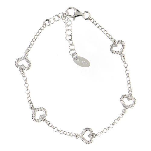 AMEN rhodium-plated bracelet with hearts with rope pattern 3