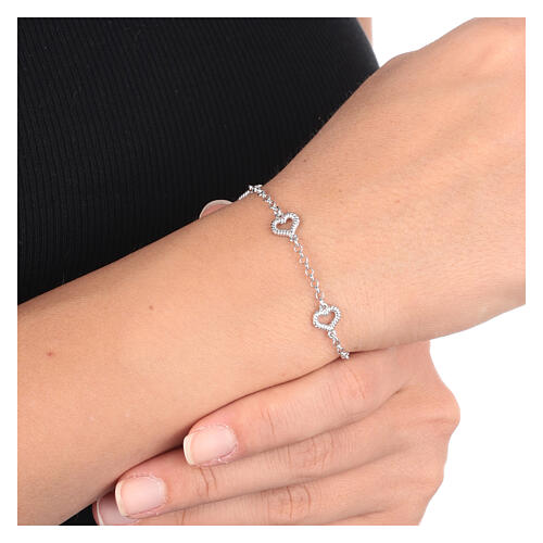 AMEN rhodium-plated bracelet with hearts with rope pattern 4
