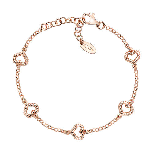 AMEN rosé bracelet with hearts with rope pattern 1