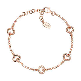 Bracelet AMEN avec 5 coeurs effet corde, argent 925 rosé