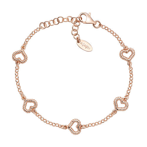 Bracelet AMEN avec 5 coeurs effet corde, argent 925 rosé 1