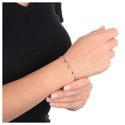 AMEN bracelet with black beads and heart-shaped charms, 925 silver 2
