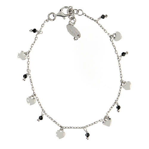 AMEN bracelet with black beads and heart-shaped charms, 925 silver 3
