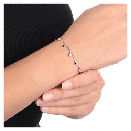 AMEN bracelet with black beads and heart-shaped charms, 925 silver 4