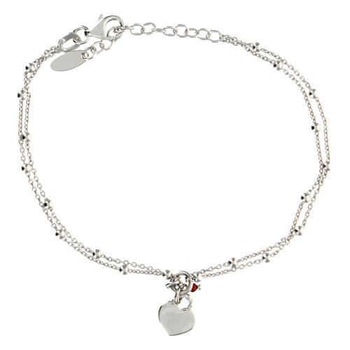 AMEN bracelet with double chain, heart pendant and ruby, rhodium-plated 925 silver 2
