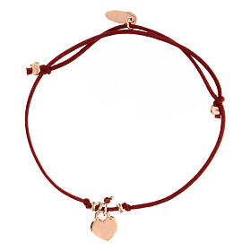 AMEN bracelet with red lanyart and rosé heart pendant, 925 silver