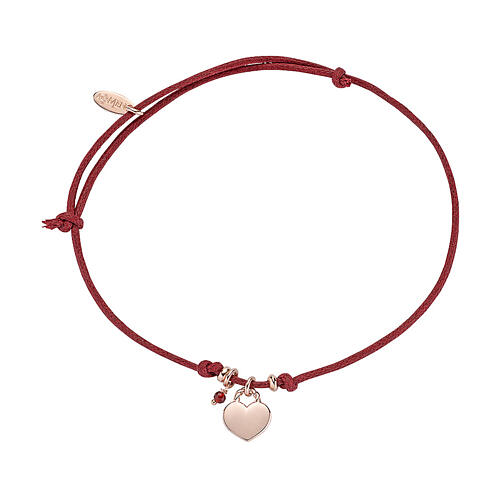 AMEN bracelet with red lanyart and rosé heart pendant, 925 silver 1