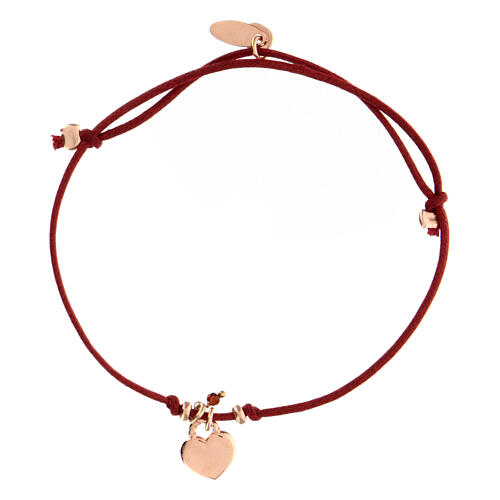AMEN bracelet with red lanyart and rosé heart pendant, 925 silver 2