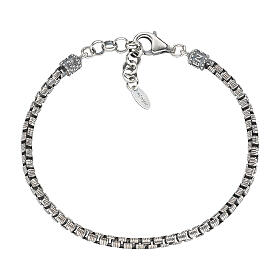 Men's bracelet by AMEN, engraved box chain, burnished 925 silver
