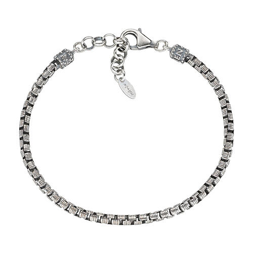 Men's bracelet by AMEN, engraved box chain, burnished 925 silver 1