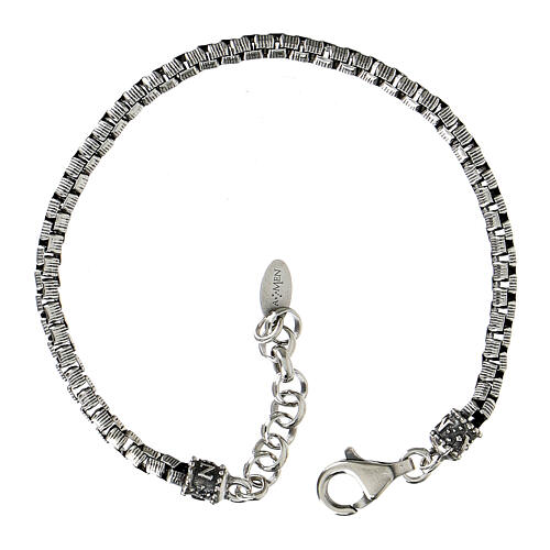 Men's bracelet by AMEN, engraved box chain, burnished 925 silver 2