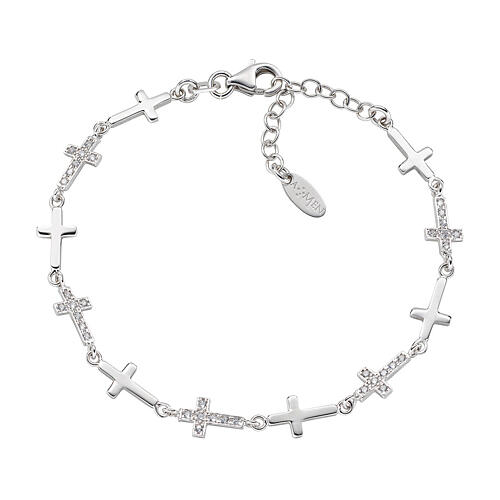 AMEN bracelet with crosses, 925 silver and white zircons 1