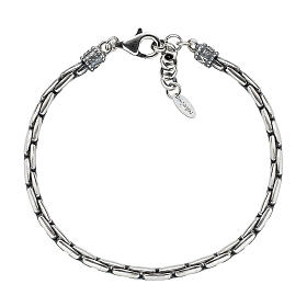 Amen men's bracelet, burnished silver elongated box chain
