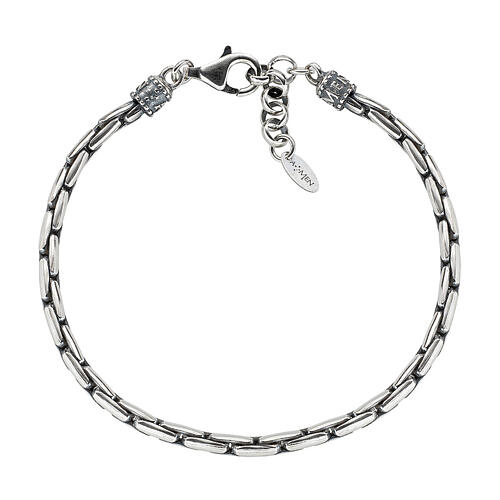 Amen men's bracelet, burnished silver elongated box chain 1
