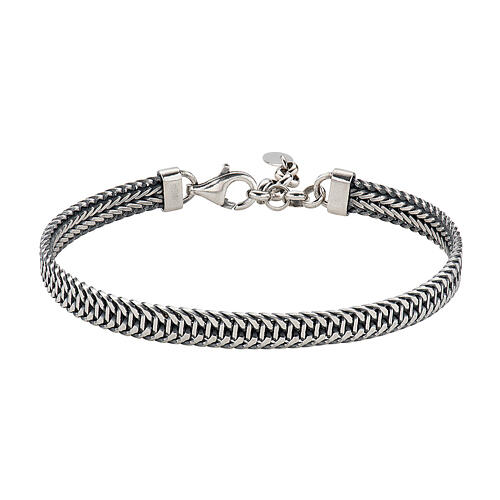 Amen flat chain men's bracelet in burnished 925 silver 2