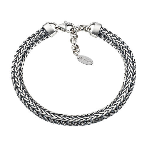 Men's bracelet by AMEN, solid palma chain, burnished 925 silver 1