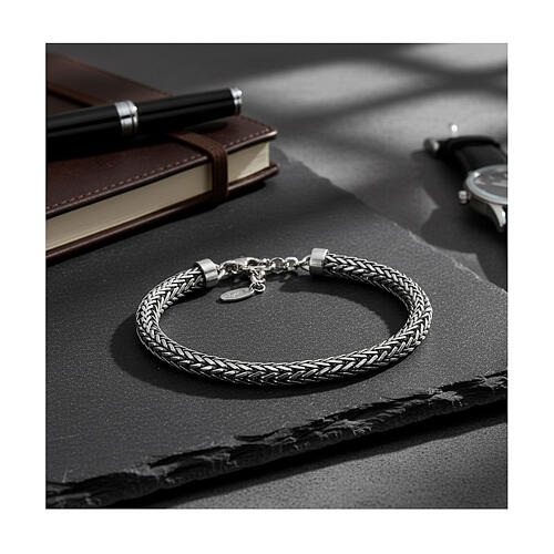 Men's bracelet by AMEN, solid palma chain, burnished 925 silver 2