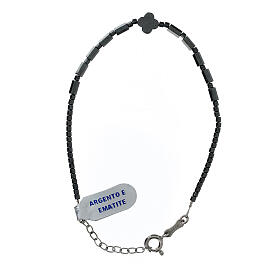 Bracciale grigio argento 925 rodiato decina croce XP ematite