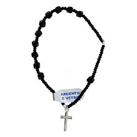 Single decade rosary bracelet with 0.02 in faceted beads, black glass and 925 silver