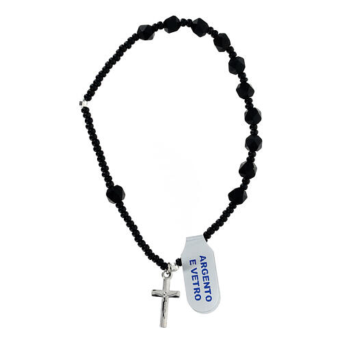 Single decade rosary bracelet with 0.02 in faceted beads, black glass and 925 silver 1
