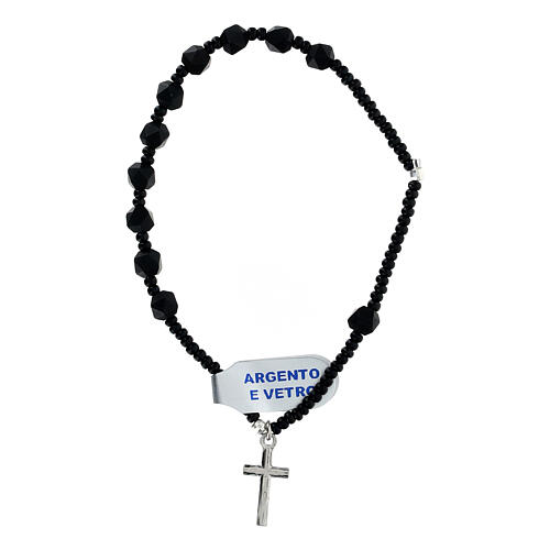 Single decade rosary bracelet with 0.02 in faceted beads, black glass and 925 silver 2