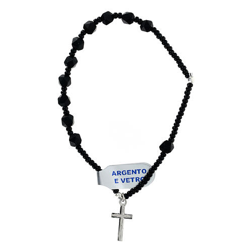 Bracciale vetro nero argento 925 grani sfaccettati 5 mm decina 2