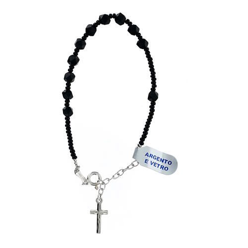 Single decade rosary bracelet with 0.02 in faceted beads, 925 silver and black glass 2