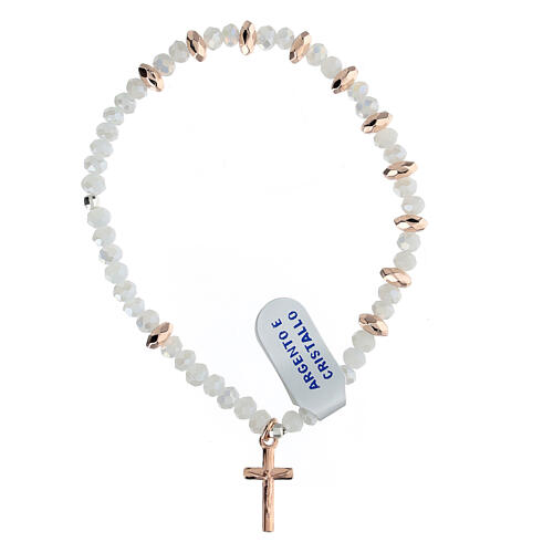 Single decade rosary bracelet with white crystal, 0.012x0.024 in hematite beads and 925 silver 1