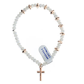 Decade rosary bracelet white crystals hematite rose 3x6mm