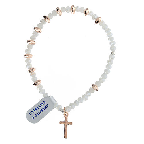 Decade rosary bracelet white crystals hematite rose 3x6mm 2