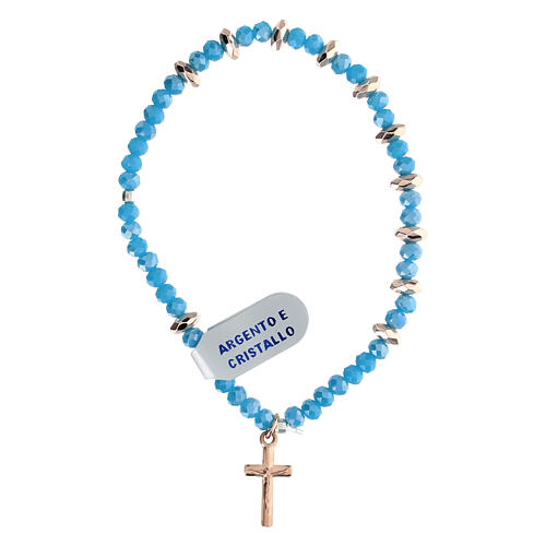 Pulseira dezena contas de cristal azul claro e hematita rosê 3x6 mm 1