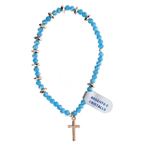 Pulseira dezena contas de cristal azul claro e hematita rosê 3x6 mm 2