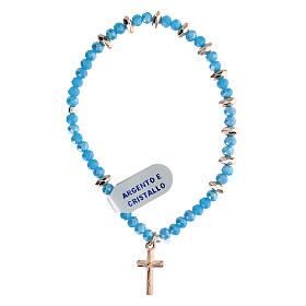 Decade rosary bracelet light blue hematite beads 3x6mm silver