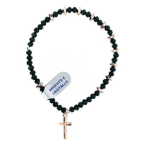 Single decade rosary bracelet with green crystal, 0.012x0.024 in hematite beads and 925 silver 1