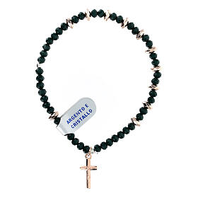 Pulsera rosario cruz decena verde plata cristal hematites 3x6 mm