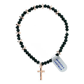Bracciale rosario croce decina verde argento cristallo ematite 3x6 mm