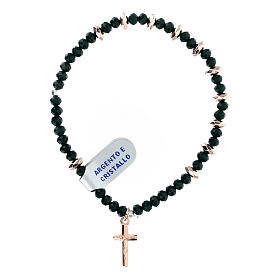 Rosary bracelet green silver cross one decade crystal hematite 3x6 mm